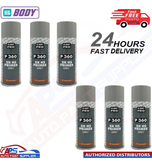 6X HB Body P360 2K HS Grey Primer Acrylic Aerosol 400ml - FAST DELIVERY